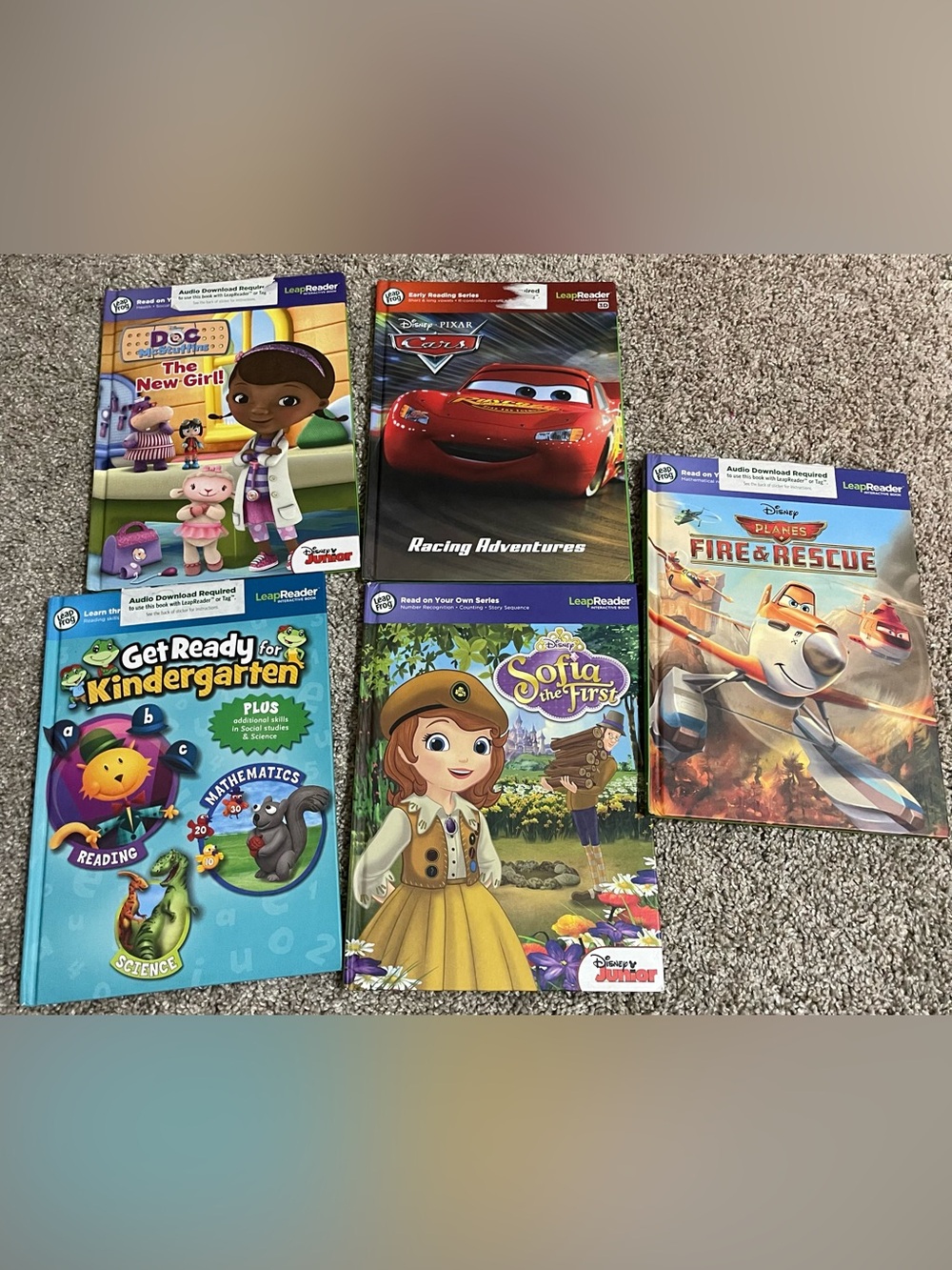 Leapfrog LeapReader book lot of 5 Disney Cars Kindergarten